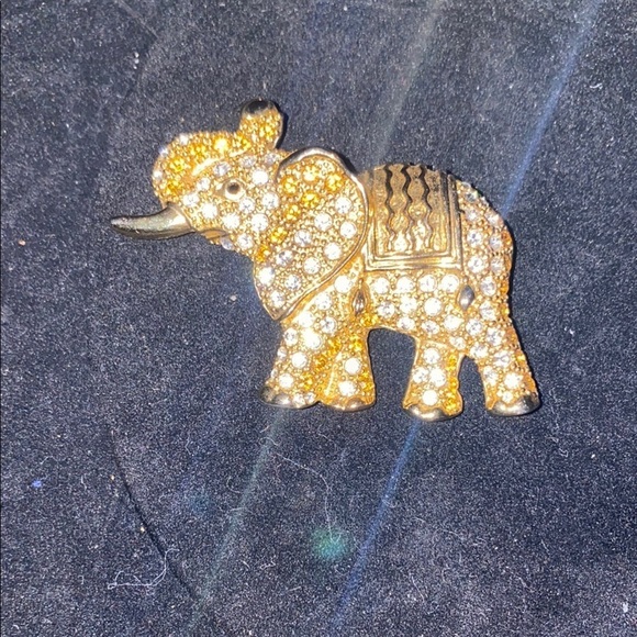Jewelry - Gold Elephant Brooch with Rhinestones signed 1999AD